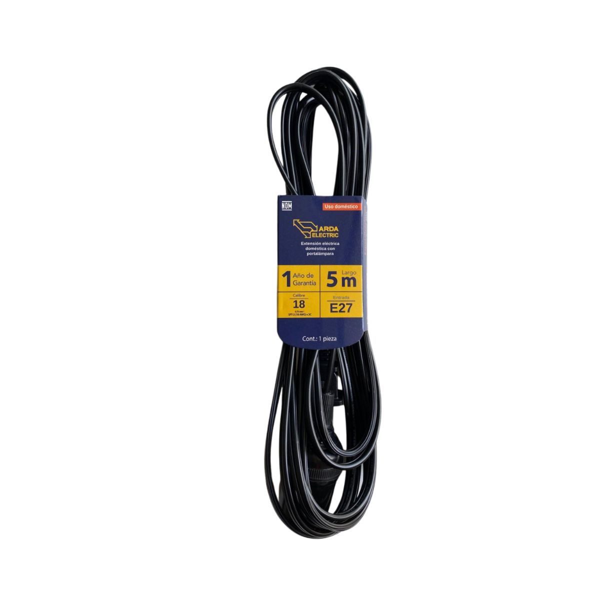 EXTENSION ELECTRICA DOMESTICA CON PORTALAMPARA 5 MTS NEGRA